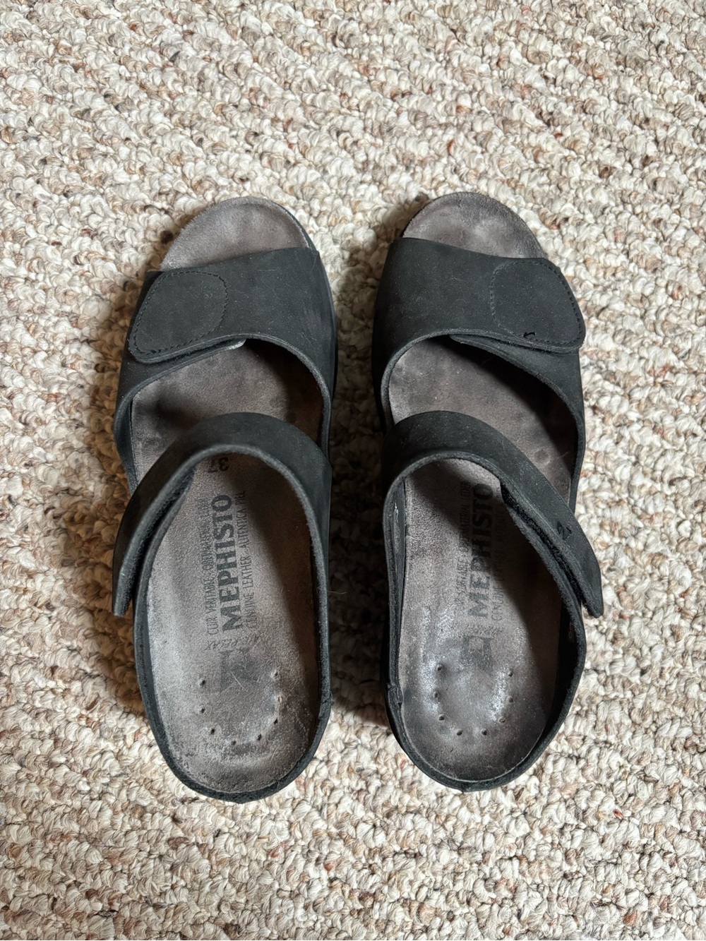Mephisto Black Adjustable Strap Sandals